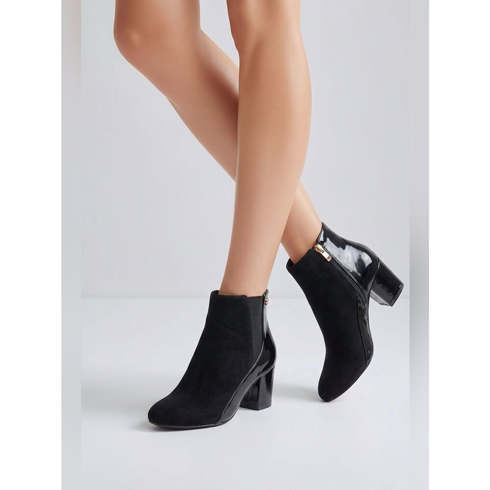 BLACK PATENT & SUEDE CALVIN KLEIN KALA BOOTIES S-8